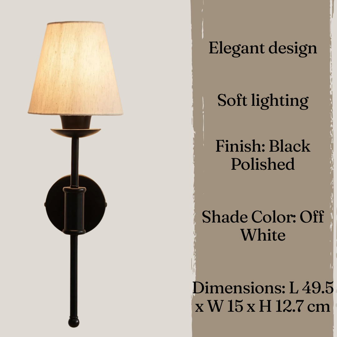 Black Polished Finish Spacer Wall Lamp with Off White Shade