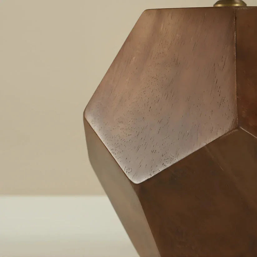 Hexmo Mango Wood Table Lamp | Geometric Wooden Lamp for Modern Living Room & Bedroom