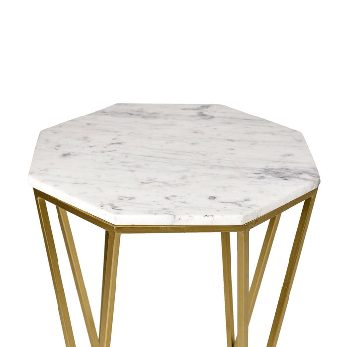 Signum Marble Hexagon Shaped End Accent Table 17x17x20 inches