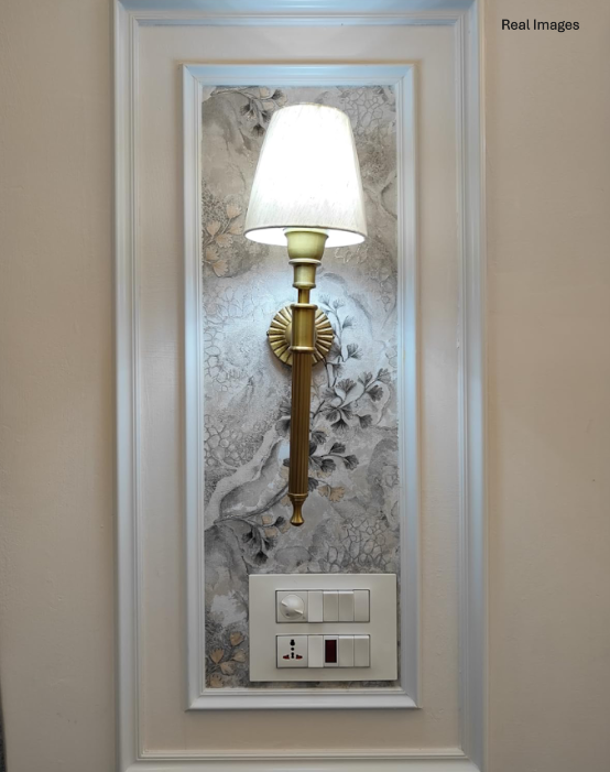 Brass Antique Finish Corrugated Wall Lamp with Off White Shade