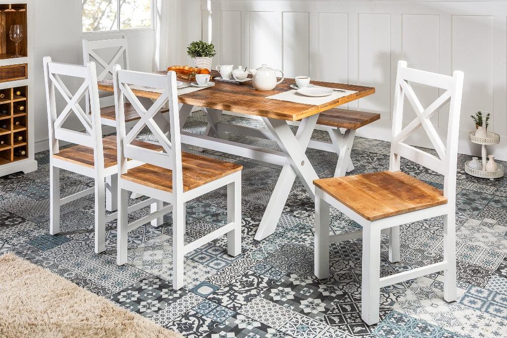Whitewave Solid Wood Six Seater Dining Set with Bench | Full Size Dining Set | Rustic Dining Set (Dining Set 6 Seater)