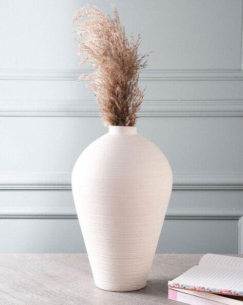 Elegante White Decorative Ceramic Vase | Flower Vase for Living Room | Flower Pot for Home