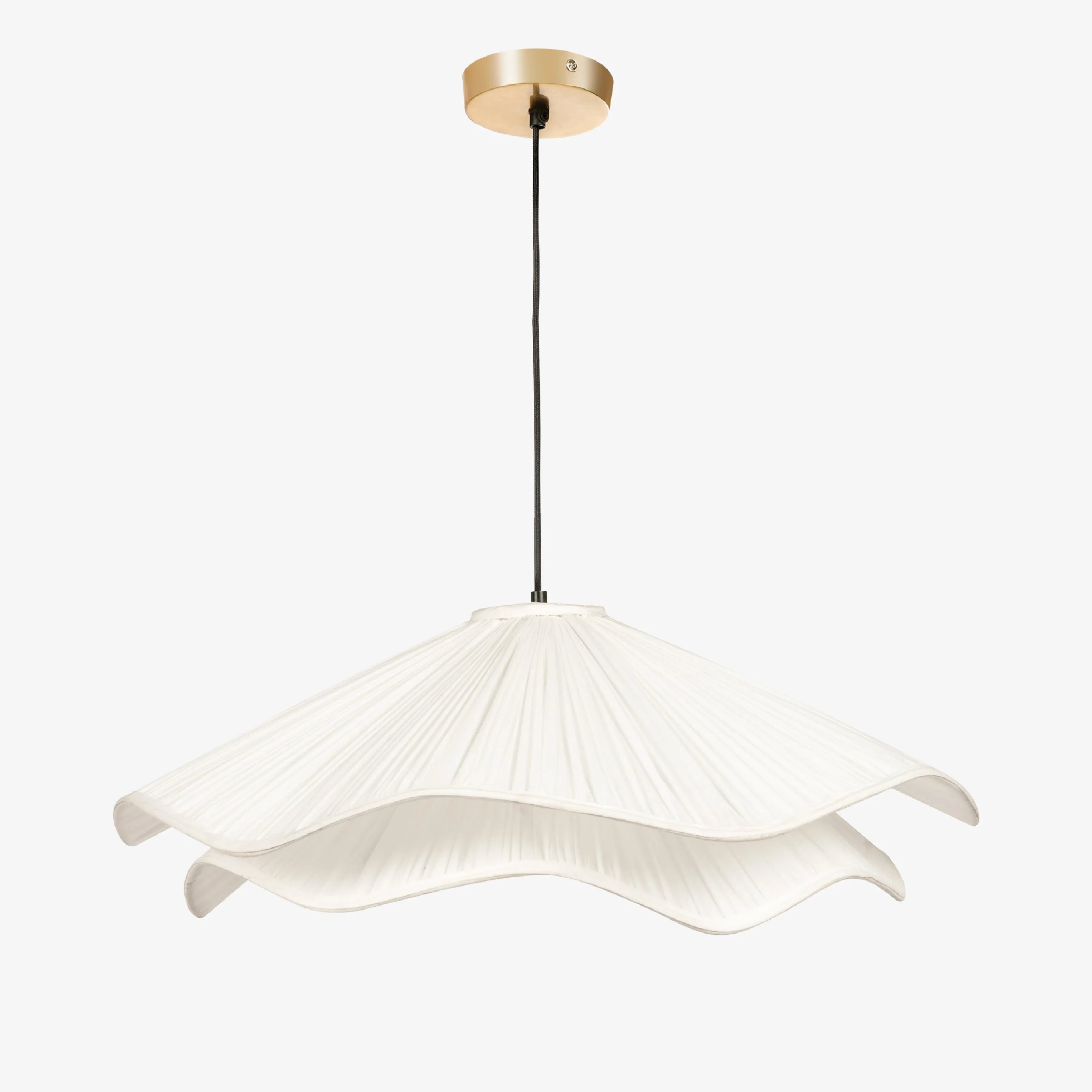 Seren Hanging Lamp Light in White Fabric | Sculptural Ceiling Pendant Light for Living Room