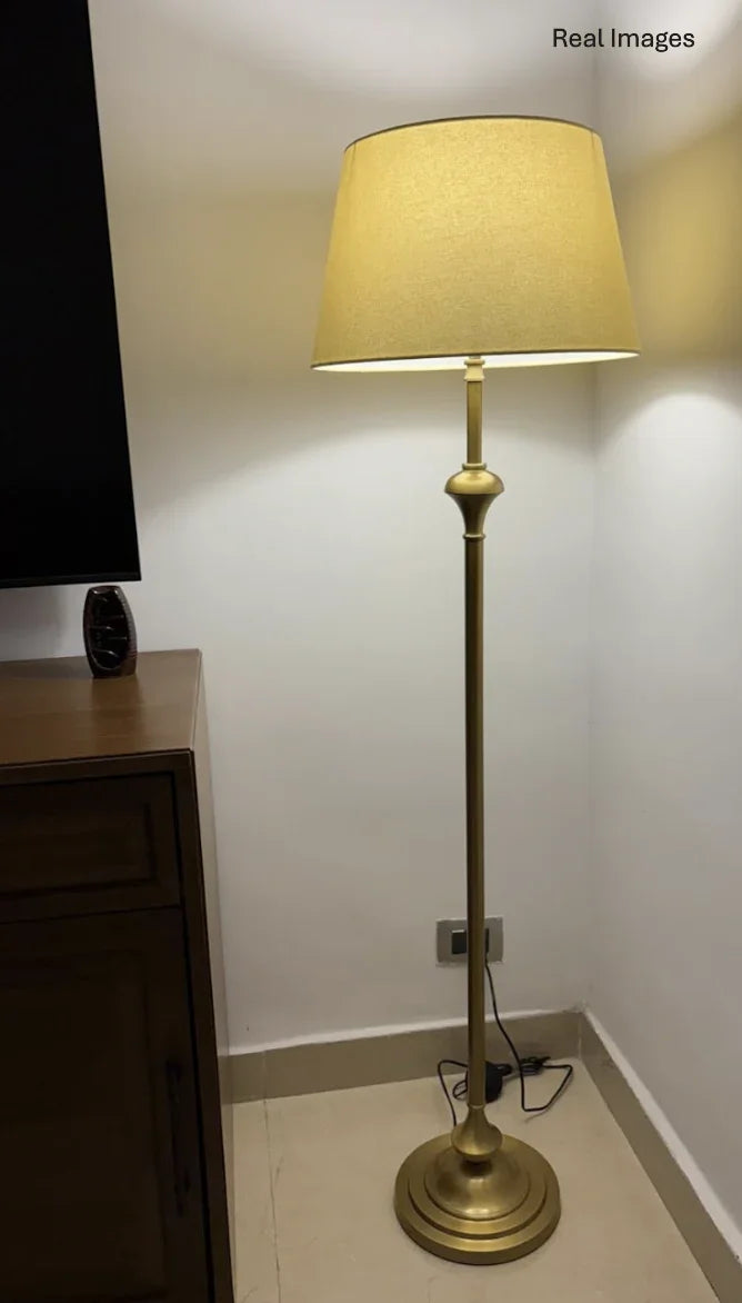 Royal Brass Antique Gold Finish Floor Lamp Standing 5ft Height with Cream Lampshade 16 inches