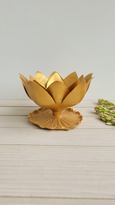 Golden Royal Lotus Tealight Holder