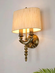 Antique Brass Victorian 23 Inch Dual-Light Aluminium Wall Lamp With Rounded Square Cream Textured Fabric Shade
