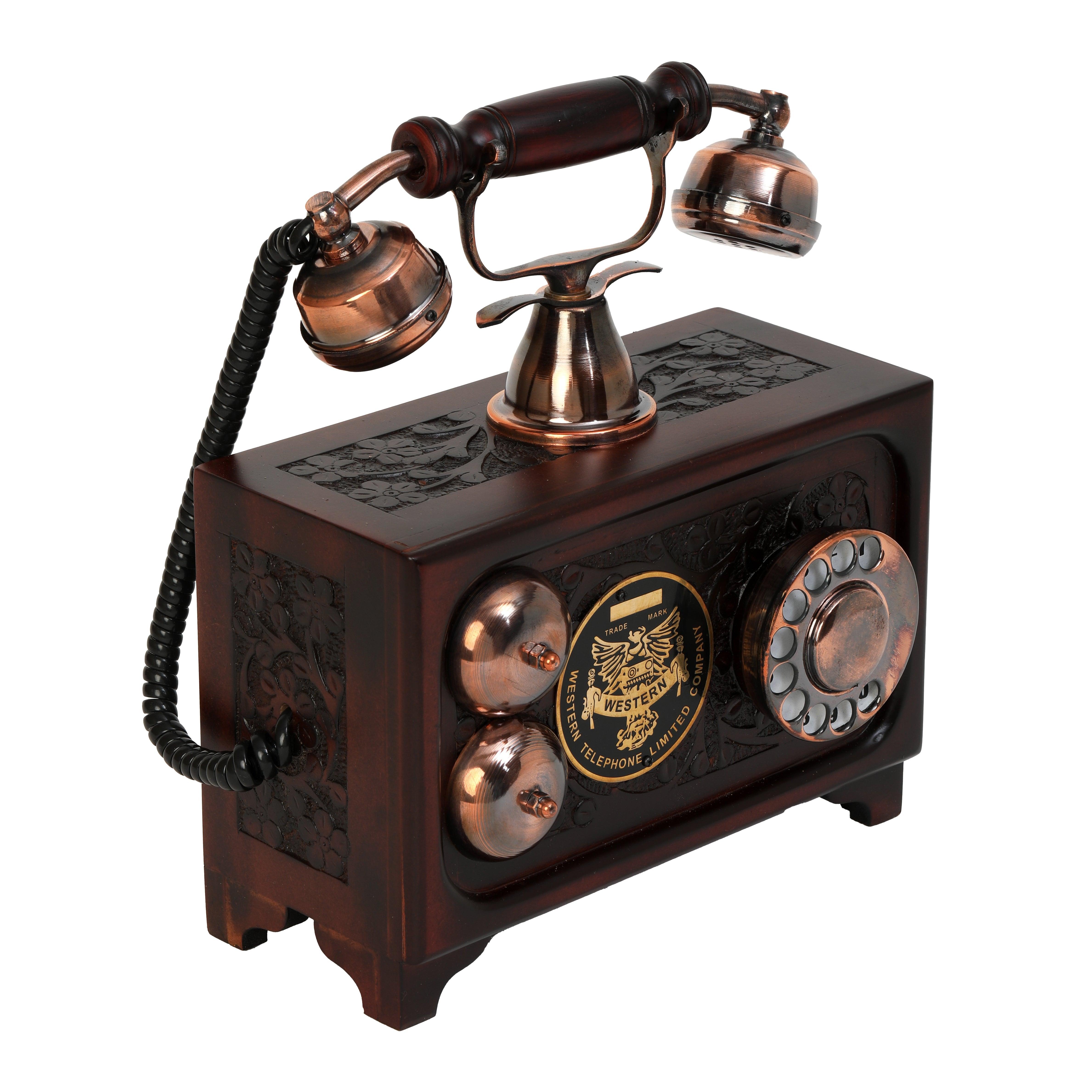 Decorative Maharaja Antique Telephone - Brass and Wood Replica