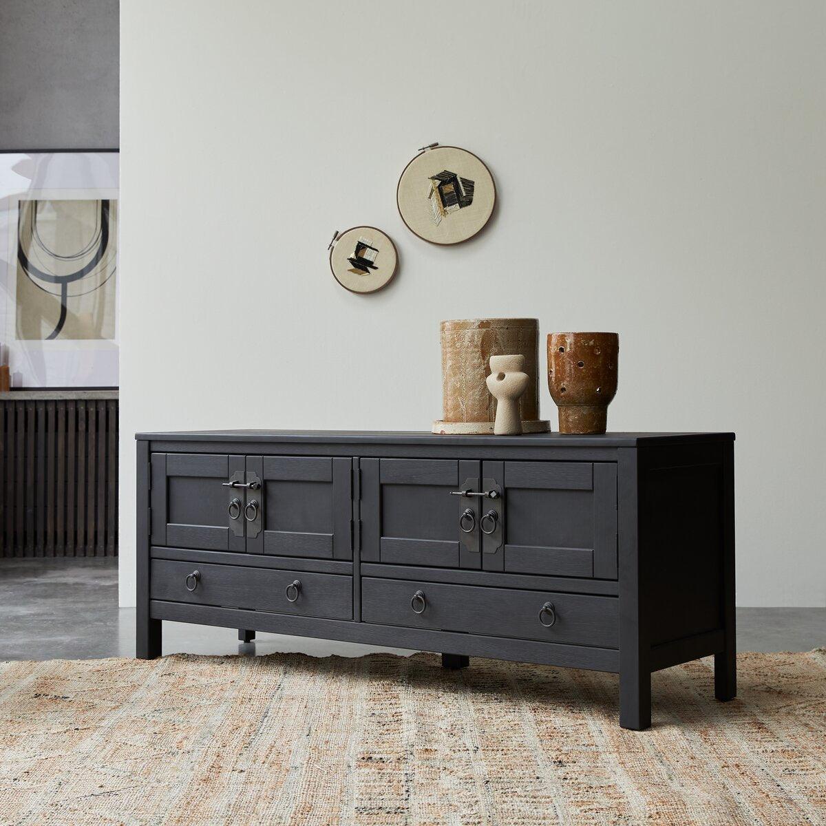 Oroville Solid Mango Wood TV Unit with 2 Drawers & 4 Doors | Modern Entertainment Console | TV Cabinet with Storage