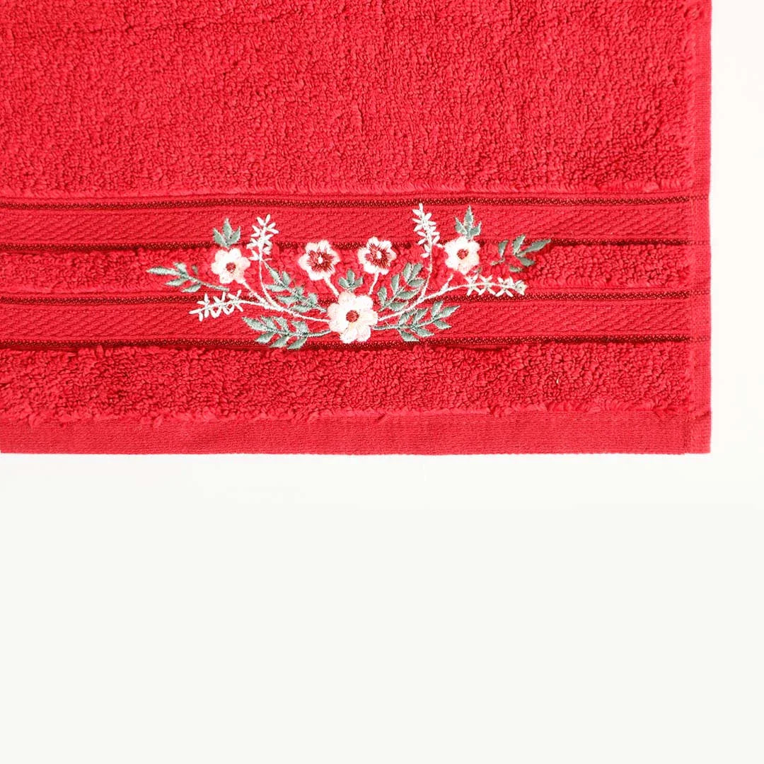 Aracelli Embroidered Maroon Face Towel Set Of 4