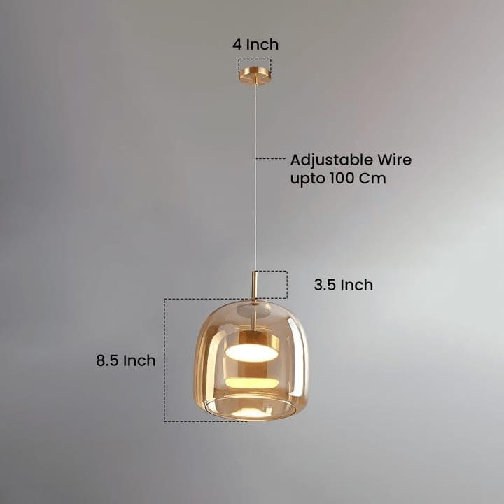 LED Gold Finish Amber Glass Bedside Pendant/Hanging Light Ceiling Lamp Lighting Fixture - Tricolour Light (White, Warm White, Natural White)