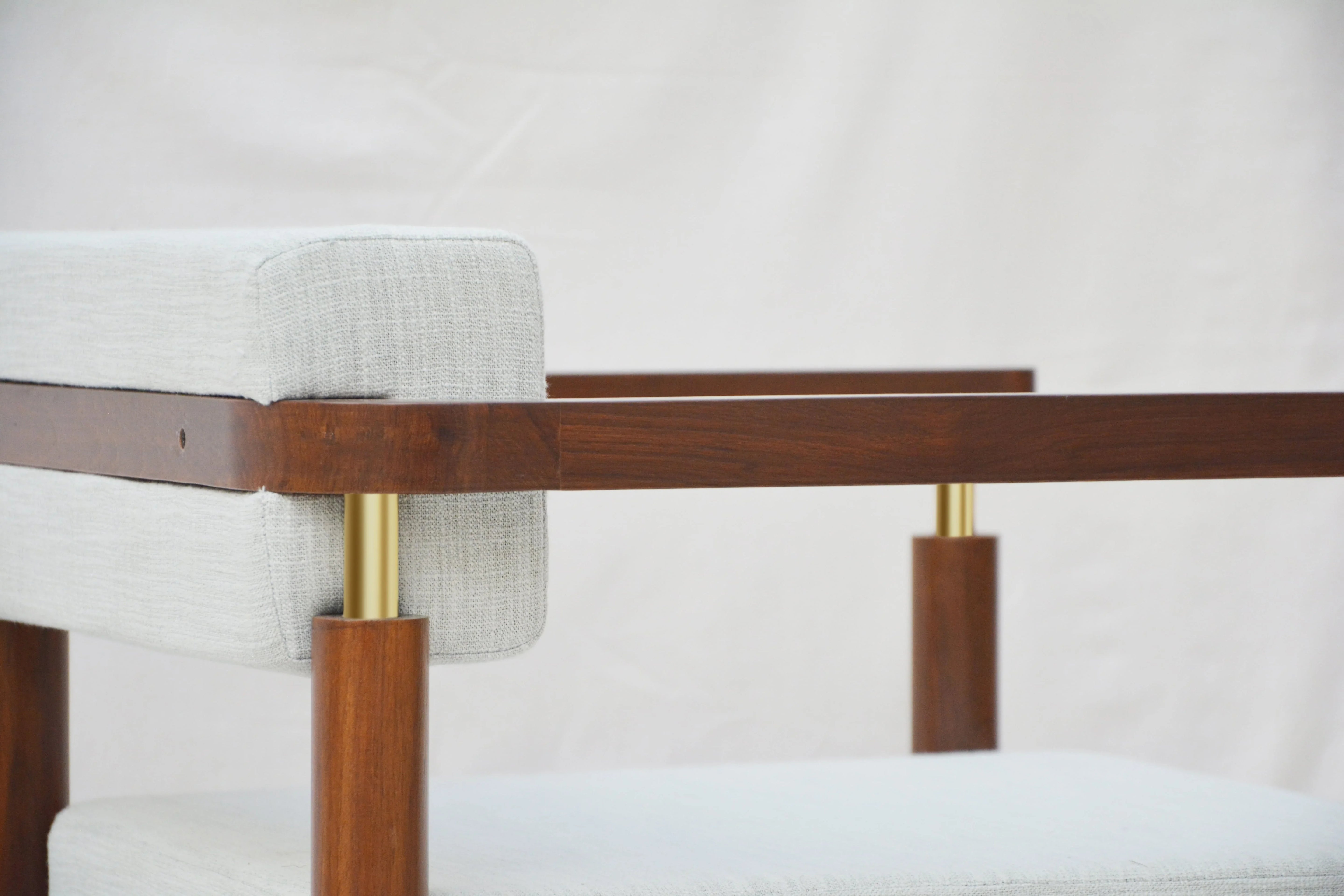 Loaf Solid Wood Arm Chair | Designer Lounge Chair with Brass Accents for Living & Dining Room