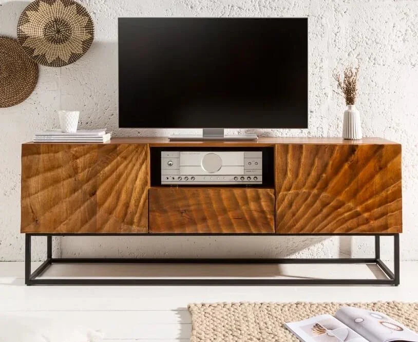 Wave TV Unit with 2 Doors | Solid Mango Wood TV Cabinet for Living Room