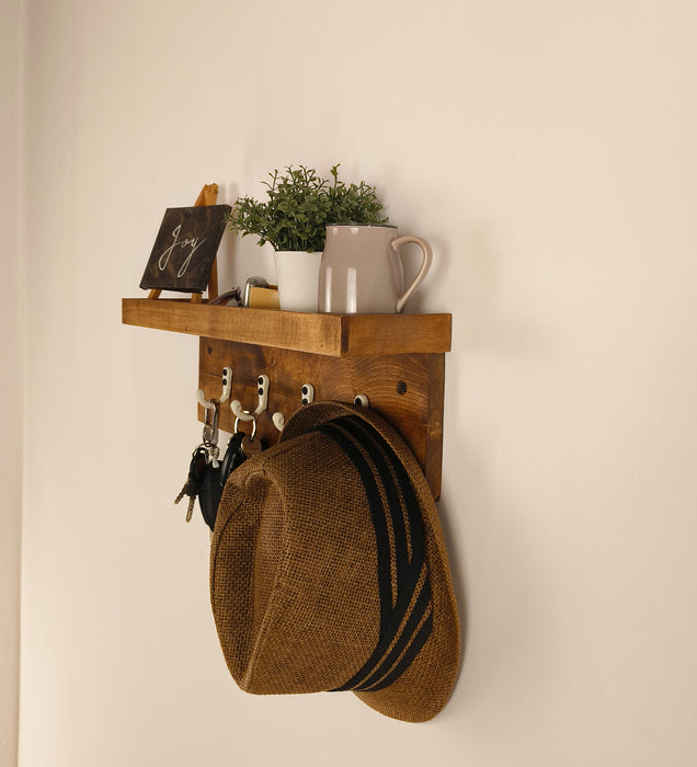 Baxter Wooden Wall Shelf Organiser With Key Holders