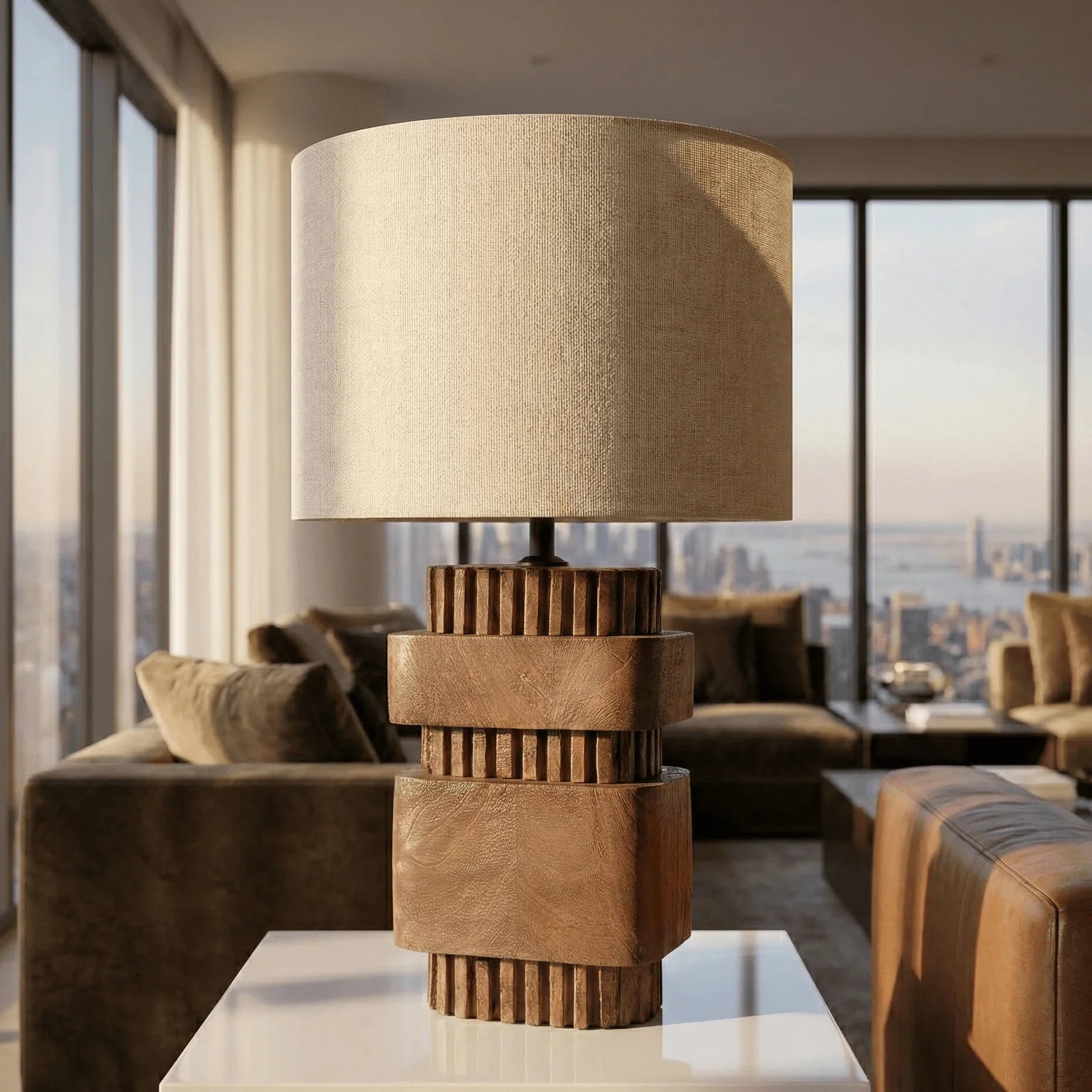 Taro Sculpted Mango Wood Table Lamp | Designer Wooden Lamp for Modern Interiors