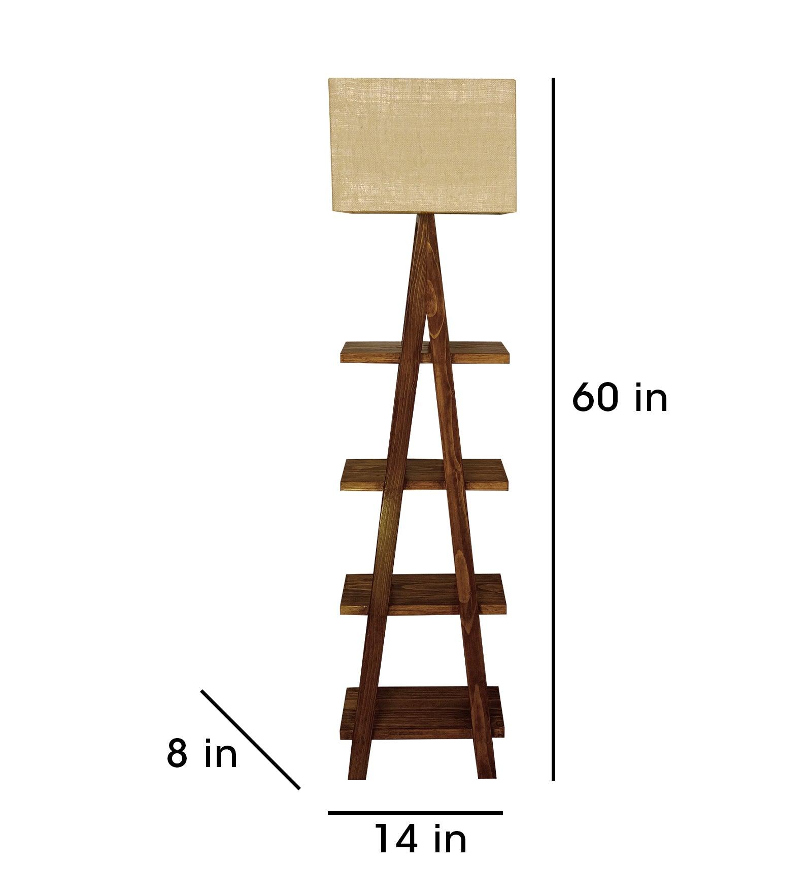 Louise Wooden Floor Lamp with Brown Base and Jute Fabric Lampshade