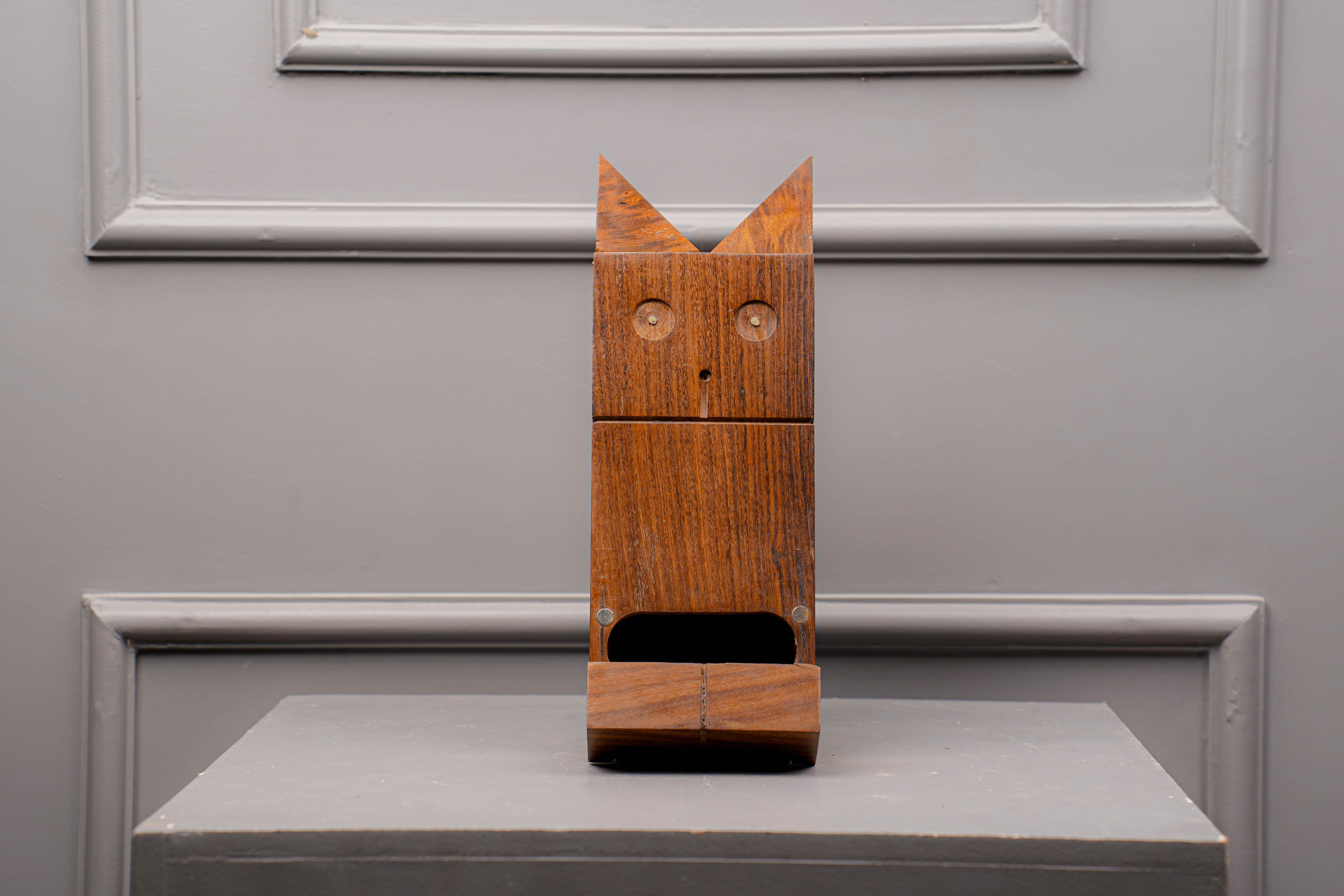 Handcrafted Wooden Cat Piggy Bank