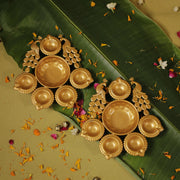 Antique Gold Twin Peacock Diya Urli Set