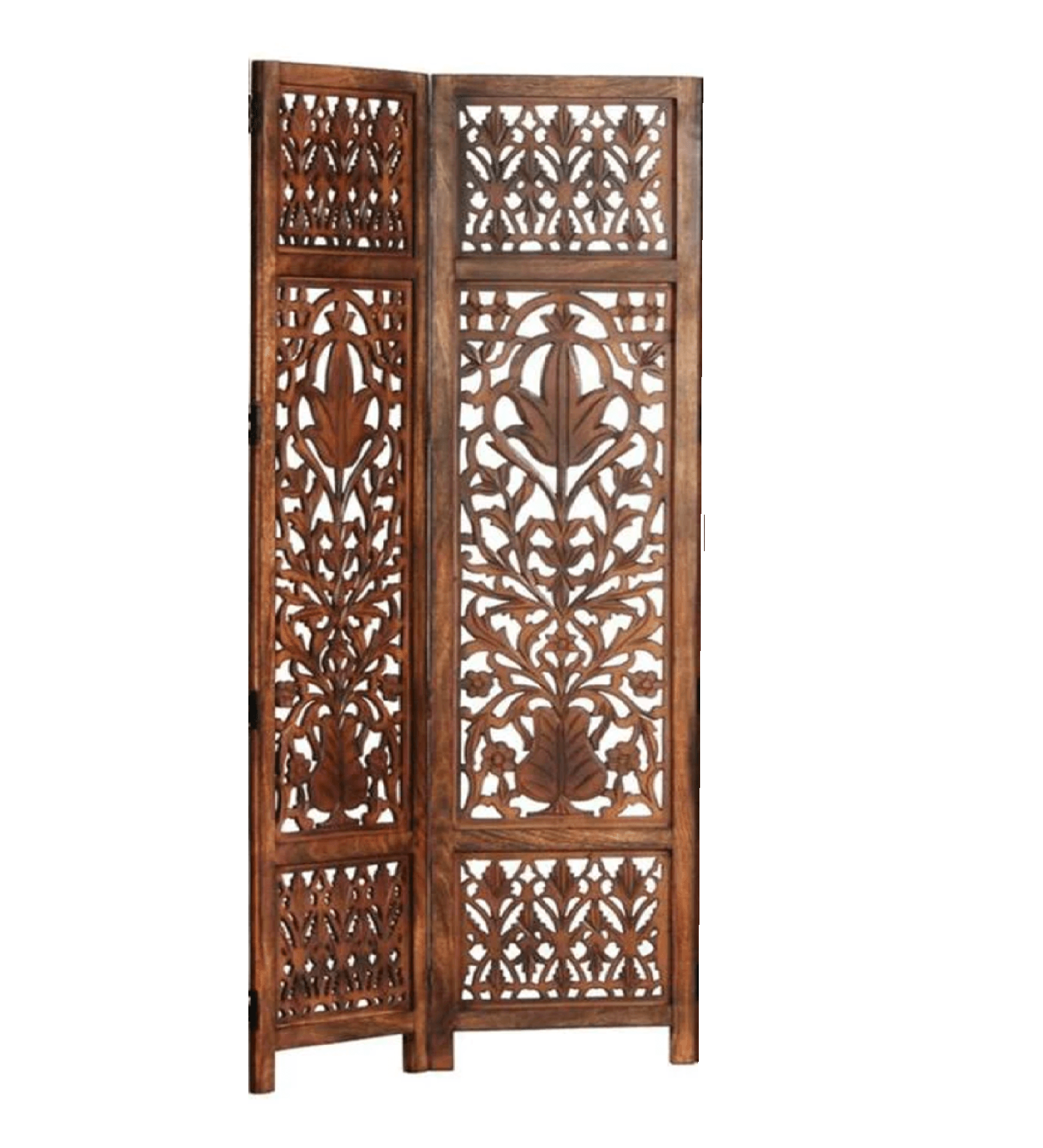 Hand Carved Mango Wood Folding Partition with MDF Jali