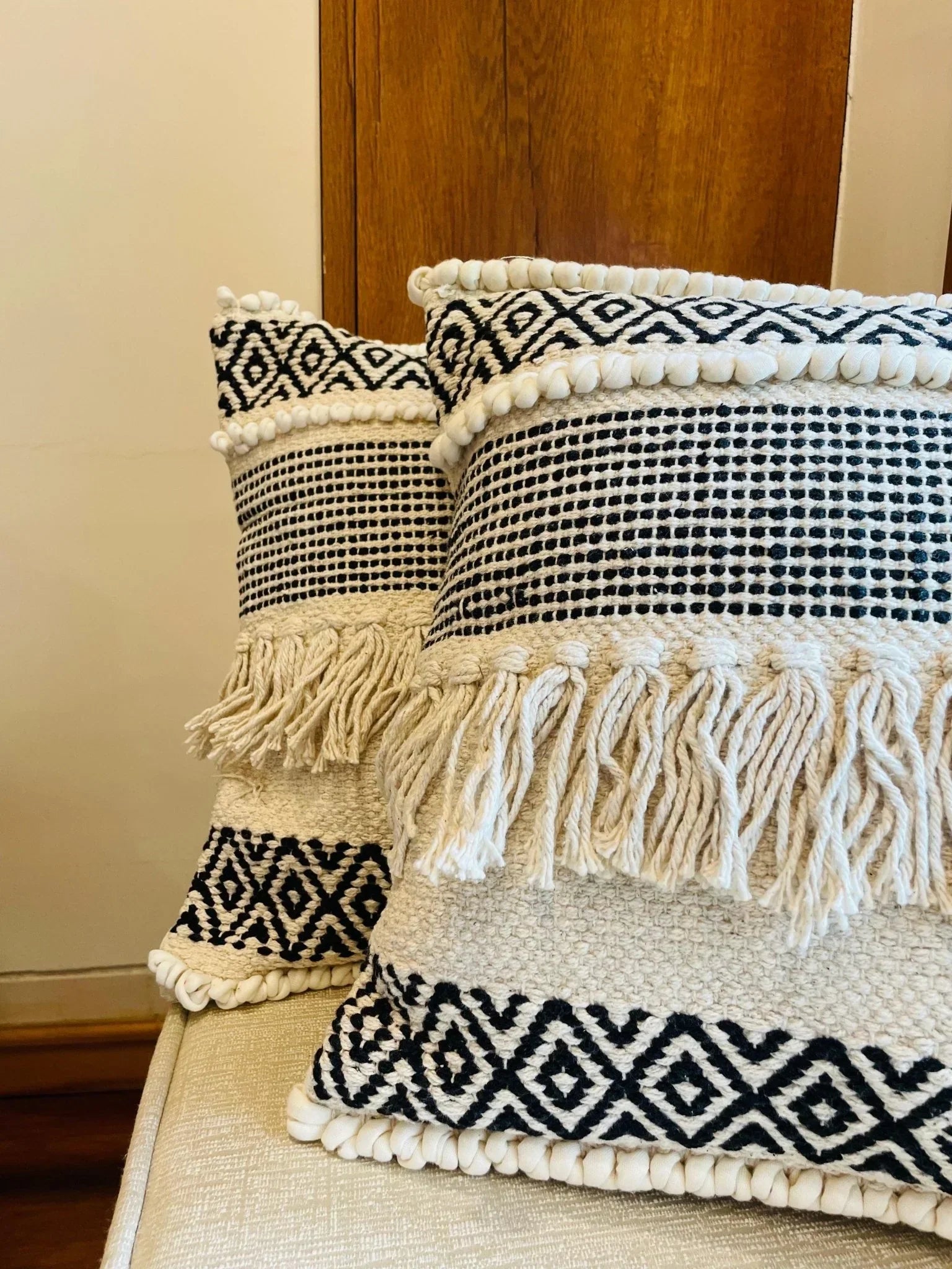 Bohemian Cotton Cushion Covers Black and White