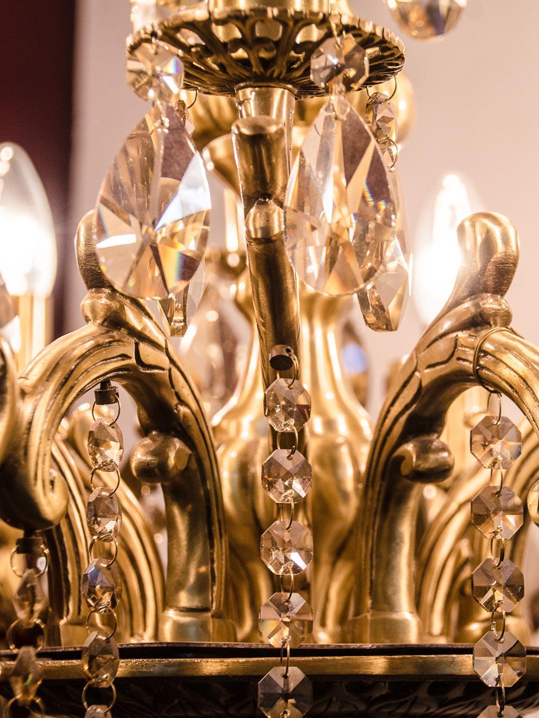 Brass Candle Lamp 12 Light Honey Crystal Chandelier