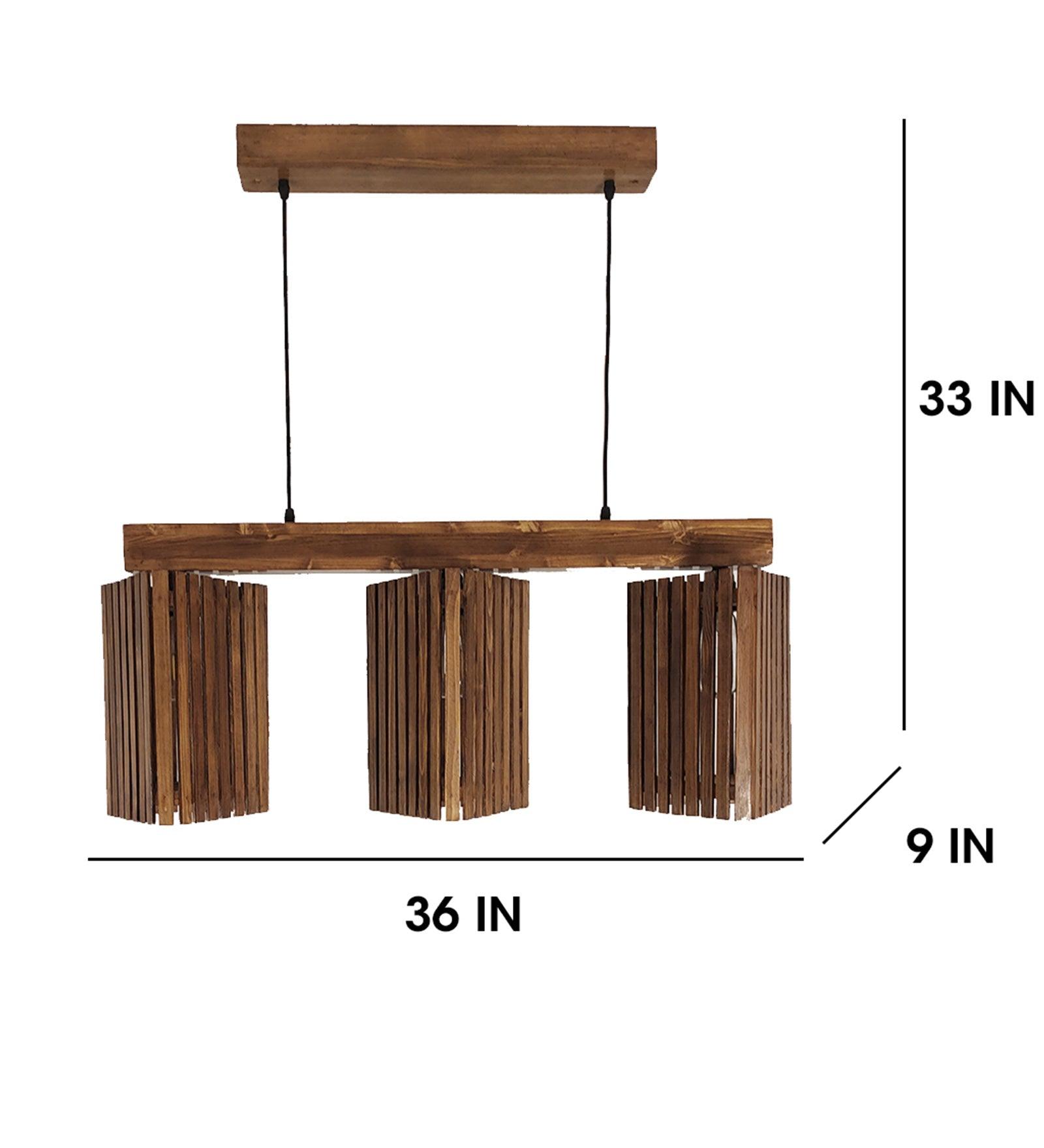 Trikona Brown Wooden 3 Series Hanging Lamp