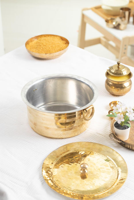 Brass Patila with Lid | Milk Pot & Bhagona | Brass Tapeli for Cooking