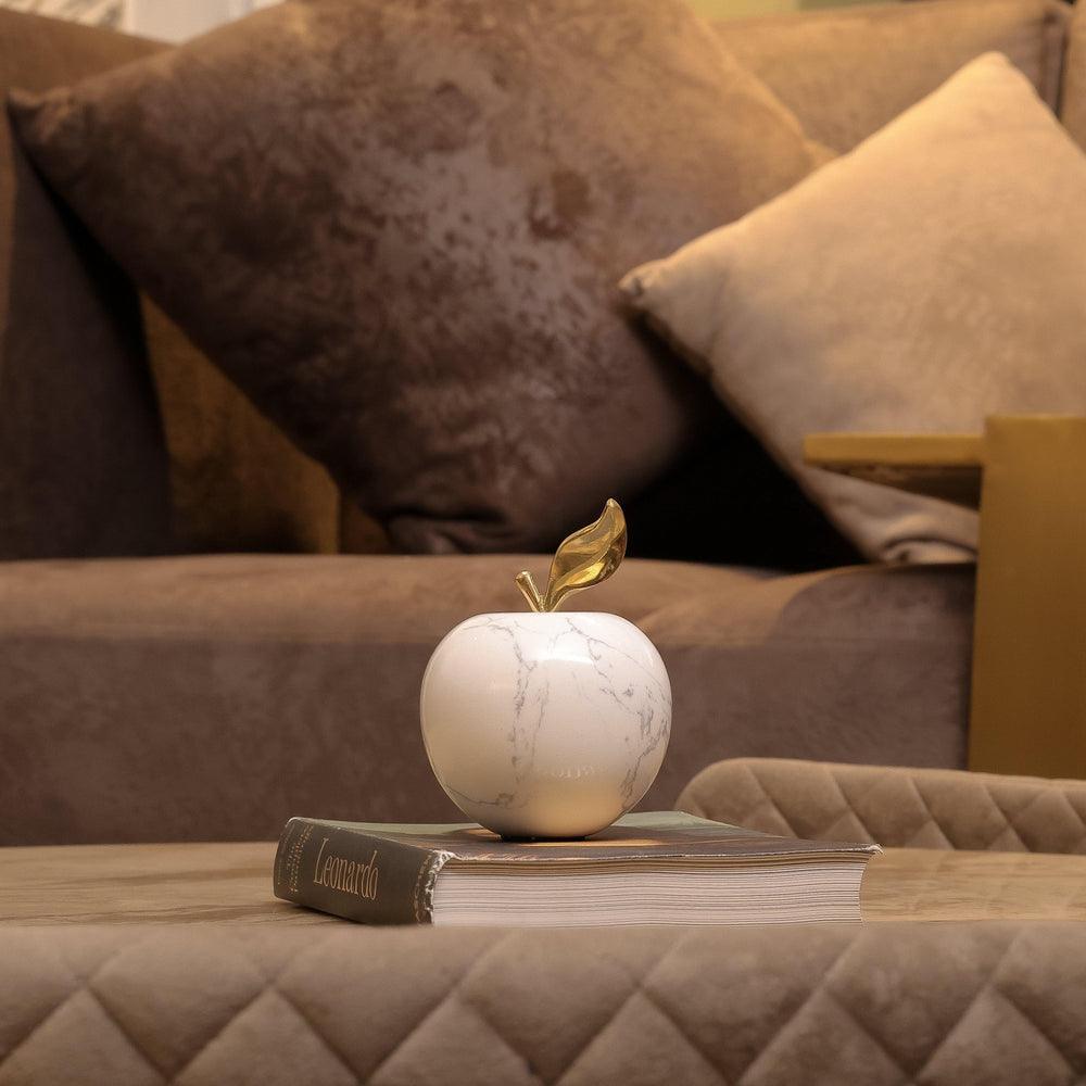 Large Marble Apple Décor Object | Luxury White Marble Accent | Premium Showpiece