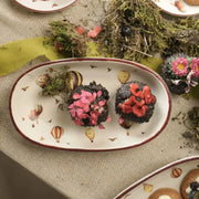 Handcrafted Stoneware Oval Serving Tray – Vintage Hot Air Balloon Ceramic Platter for Snacks & Appetizers