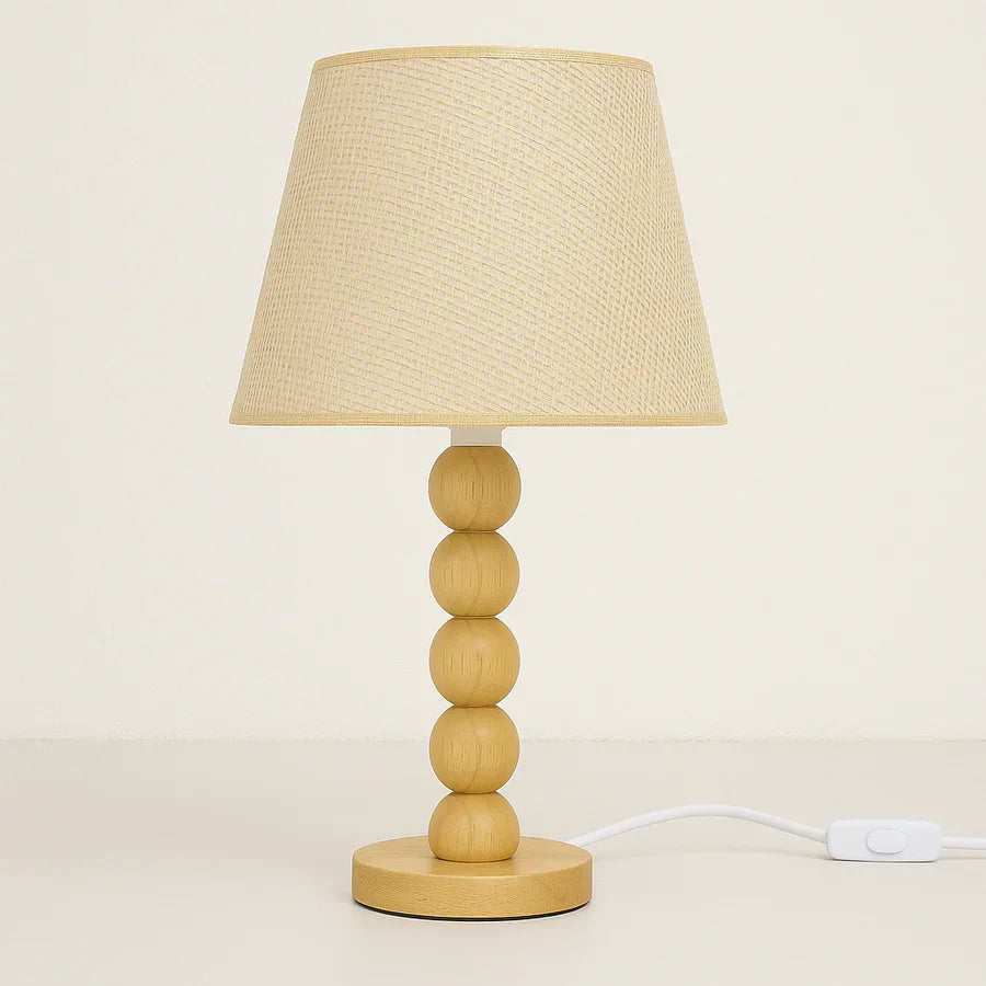 Wooden Table Lamp with Woven Fabric Shade | Bedside & Living Room Light