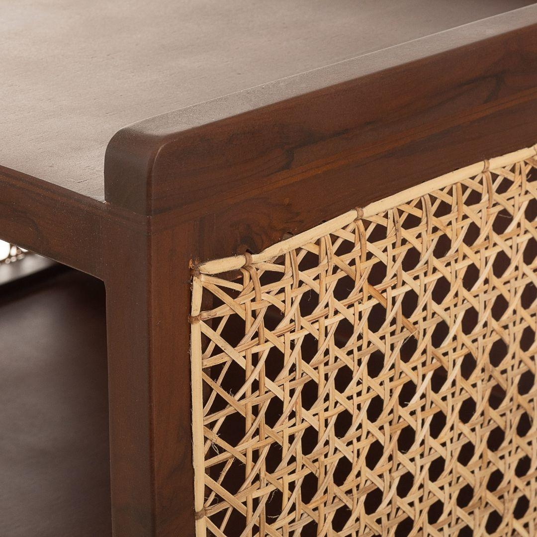 Asbury Vintage Cane Side Table | Wooden Accent Table for Living Room