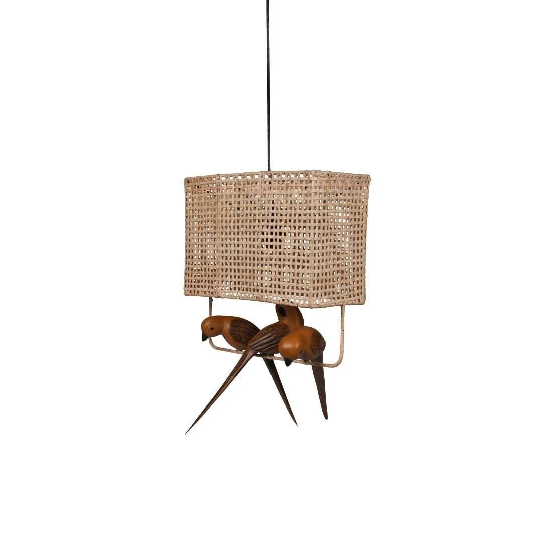 Birdie Cane Pendant Lamp | Bamboo Hanging lamp for Living room | Teakwood Hanging Light