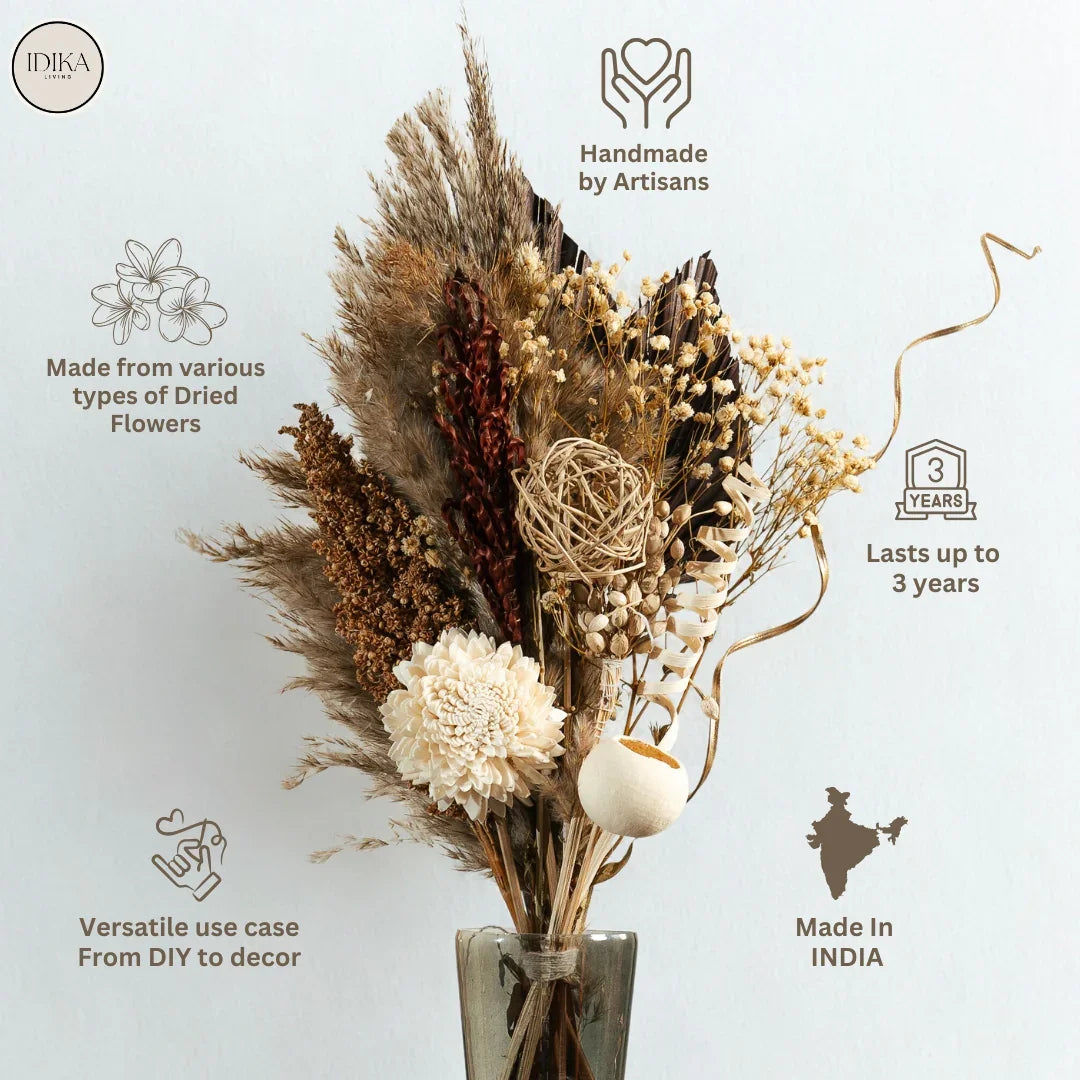 Ivory Wild Bunch Dried Flower Bouquet | Neutral Rustic Decor & DIY Wedding Flowers