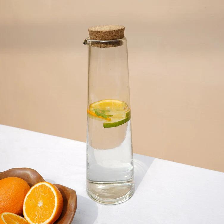 Transparent Glass Water Bottle with Cork | Carafe with Lid For Kitchen & Serveware