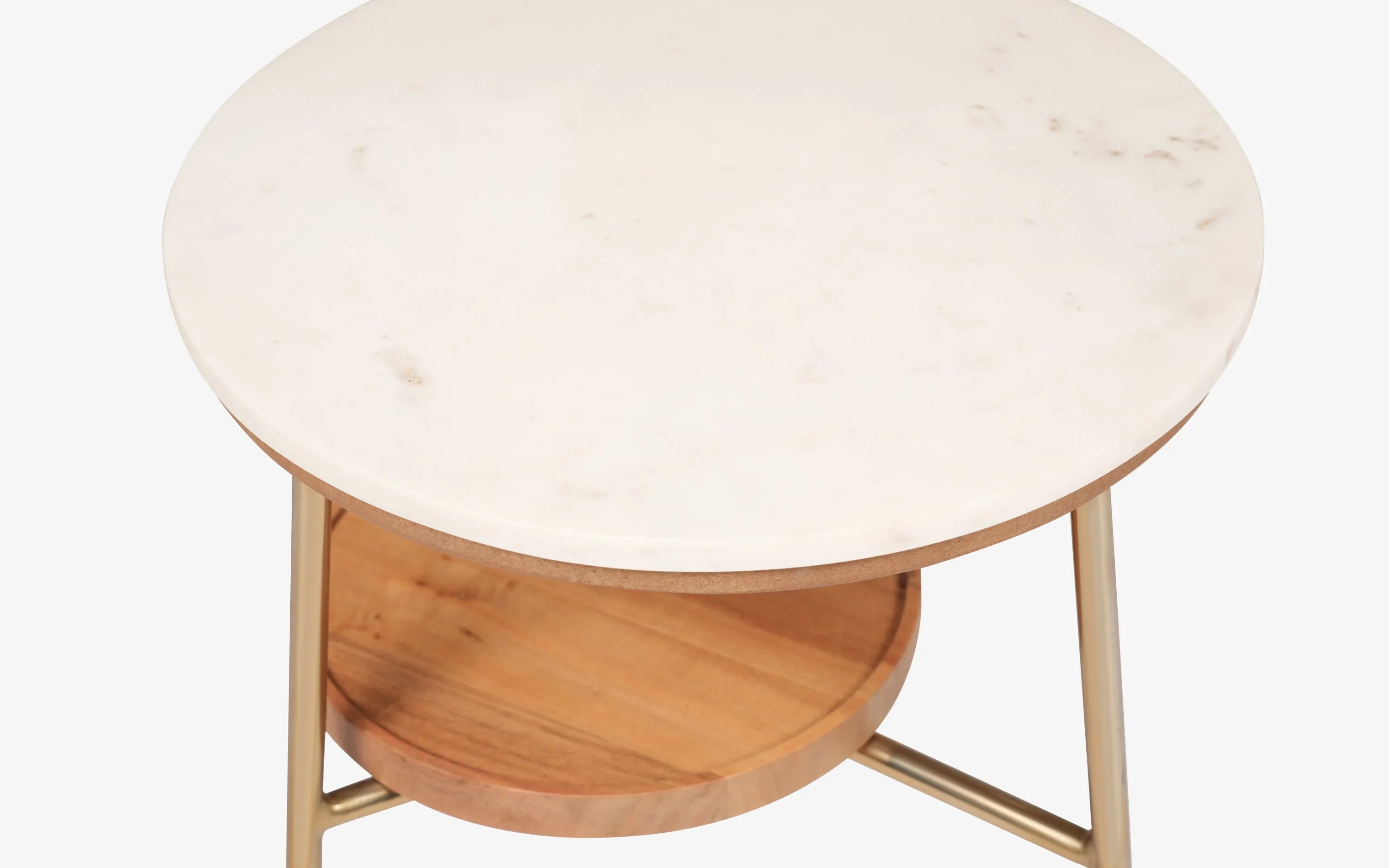 Modern Round Side Table for Living Room | Marble Top 2 Tier End Table | Small Corner Table for Home & Office