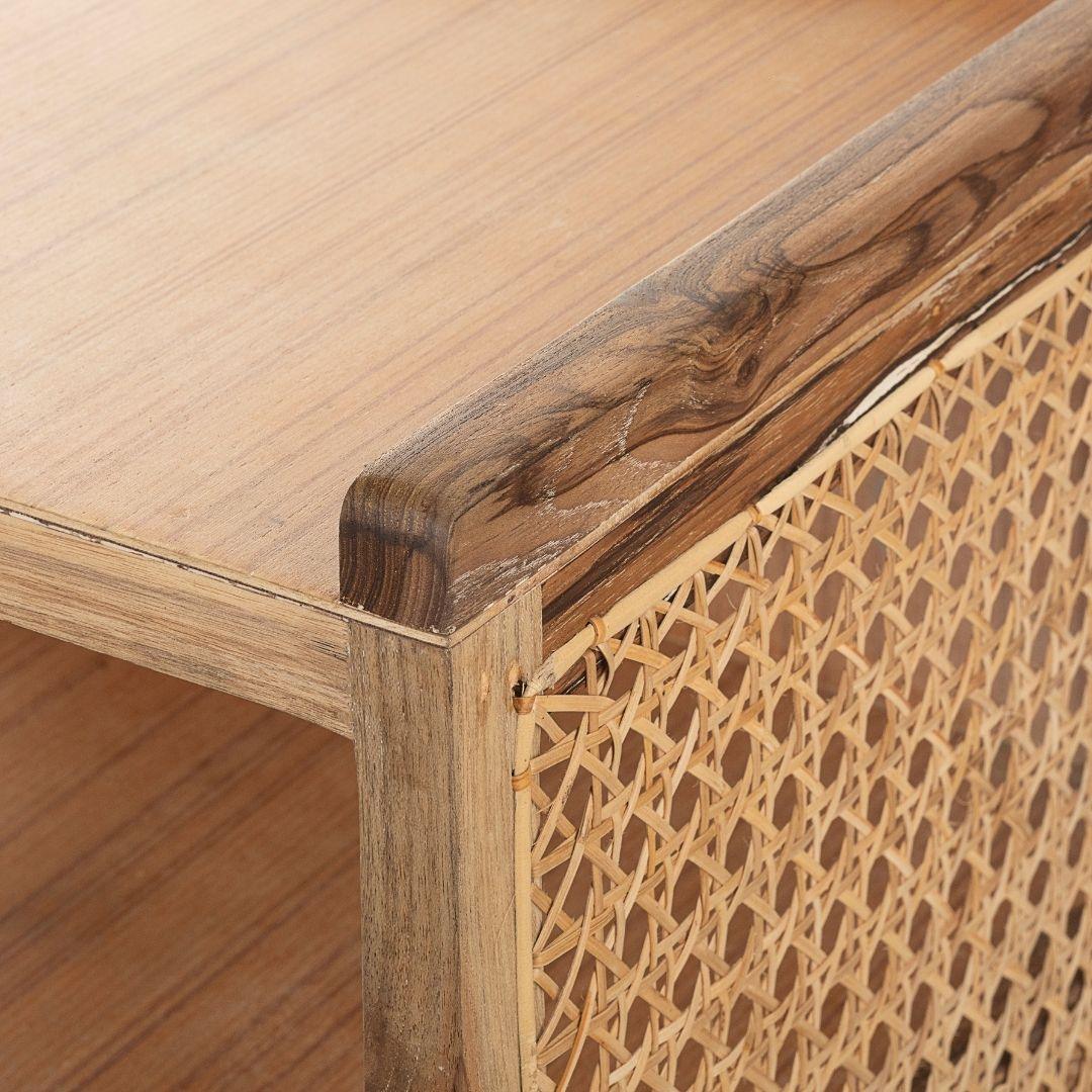 Asbury Vintage Cane Side Table | Wooden Accent Table for Living Room