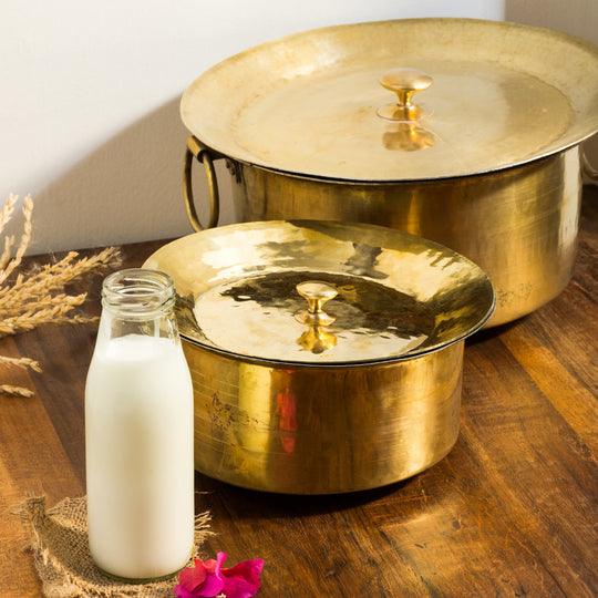 Set of 3 Brass Patilas / Milk Topias (1L, 3L, 5L)