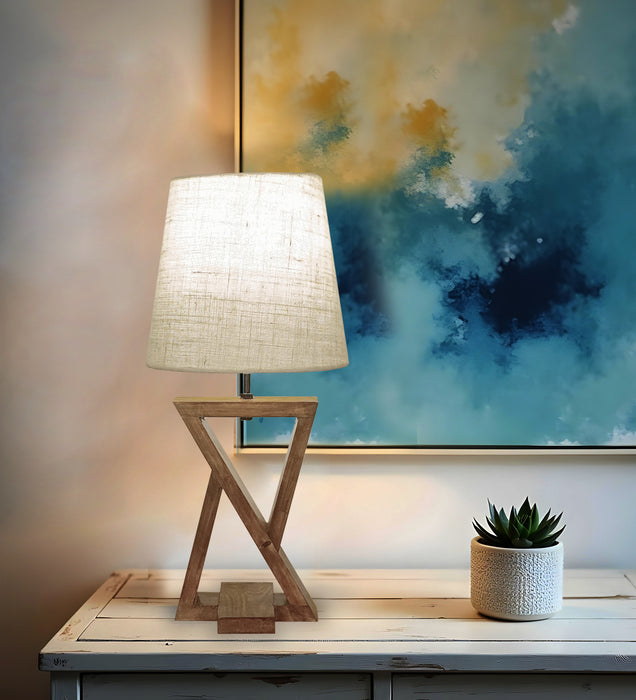 Chloe Brown Wooden Table Lamp with White Jute Lampshade