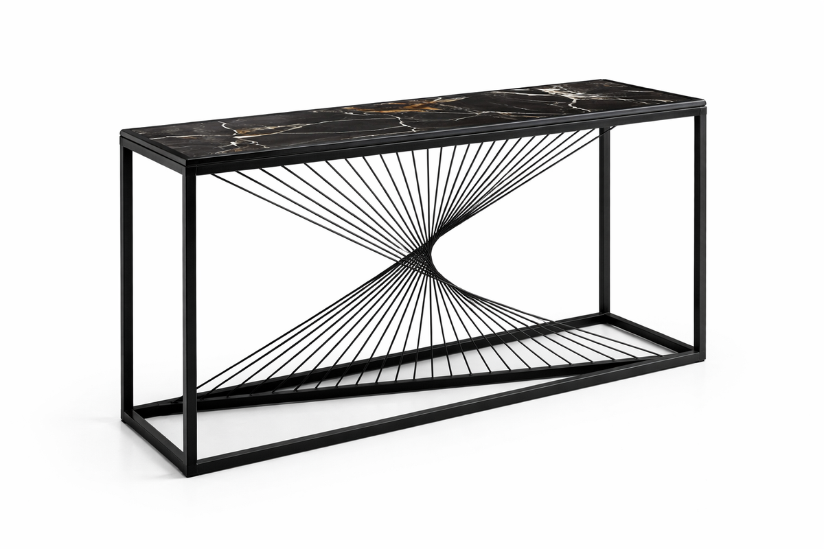 Nero Geometric Black Marble Console Table