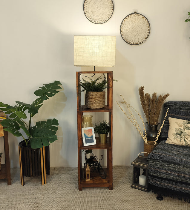 Agnes Wooden Floor Lamp with Jute Fabric Lampshade