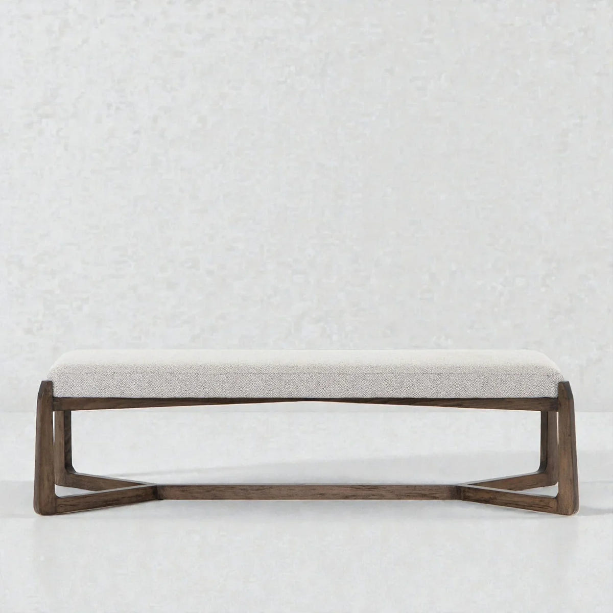 ROSHART Solid Teak Wood Upholstered Bench | Modern Wooden Entryway & Bedroom Bench