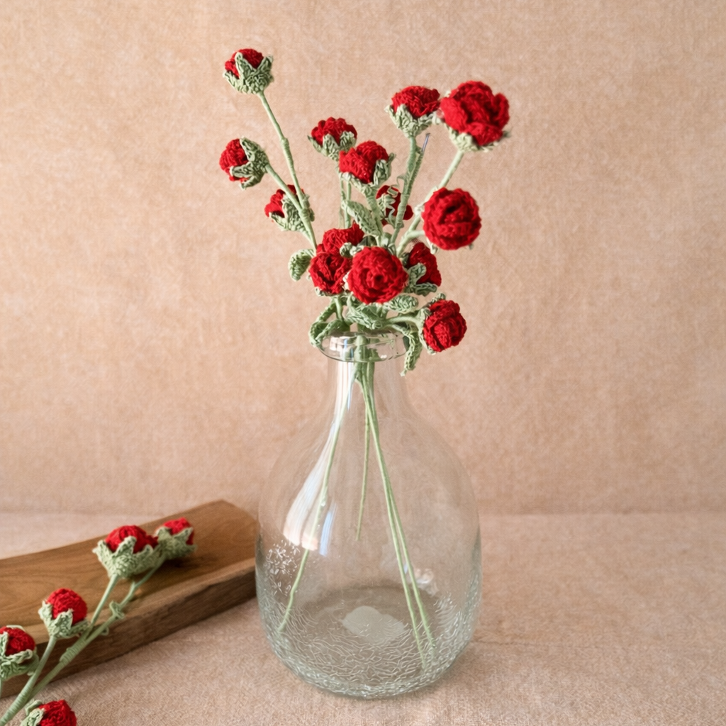Crochet Red Mini Rose Set of 2