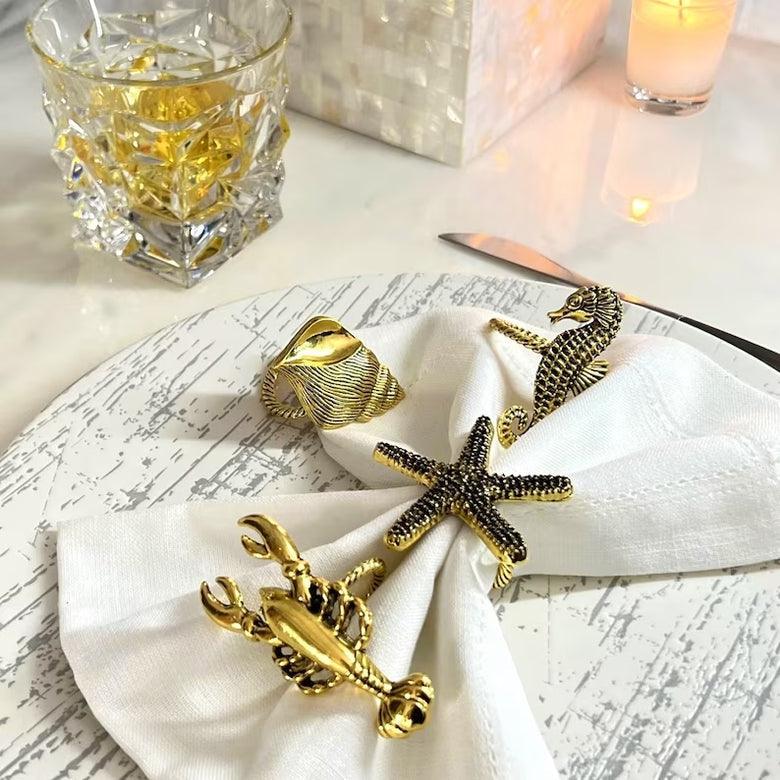 Beach Sea Life Gold Napkin Rings (set of 4)