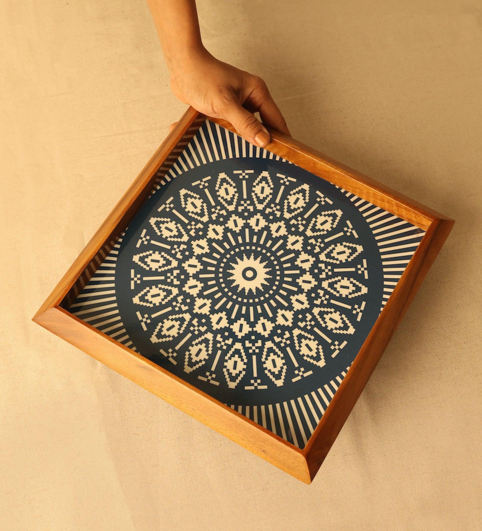 Square Tray Teak Blue