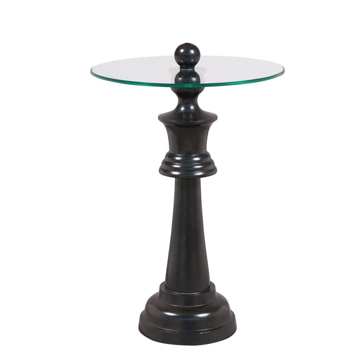 Chess King Base Side Table with Glass Top | Designer Accent Table for Living Room | Tea Table | Decorative Corner Table