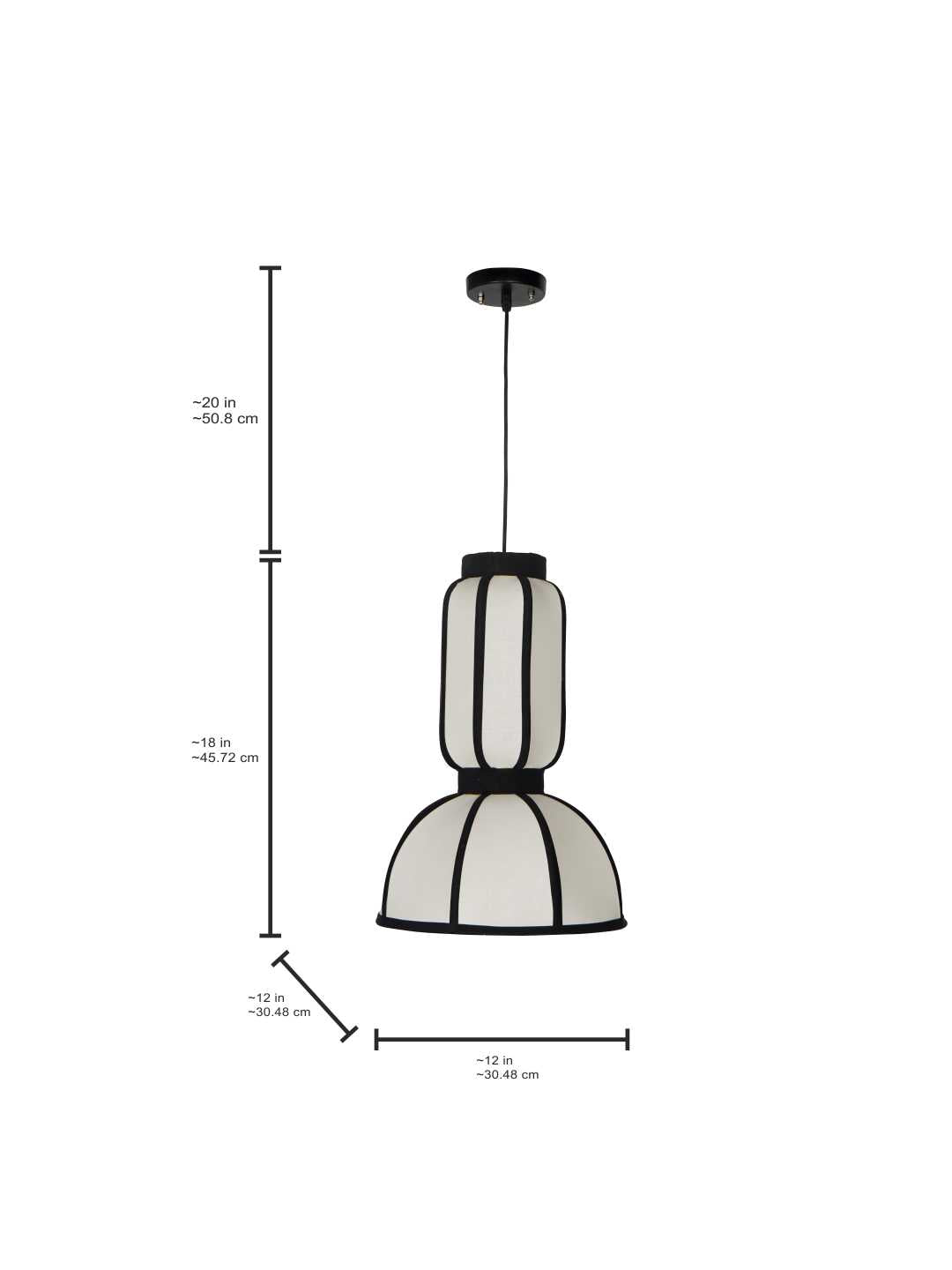 18-Inch Japandi Capsule   Fabric Pendant | Zen Asian Style Two-Tier White Lantern with Black Ribbing
