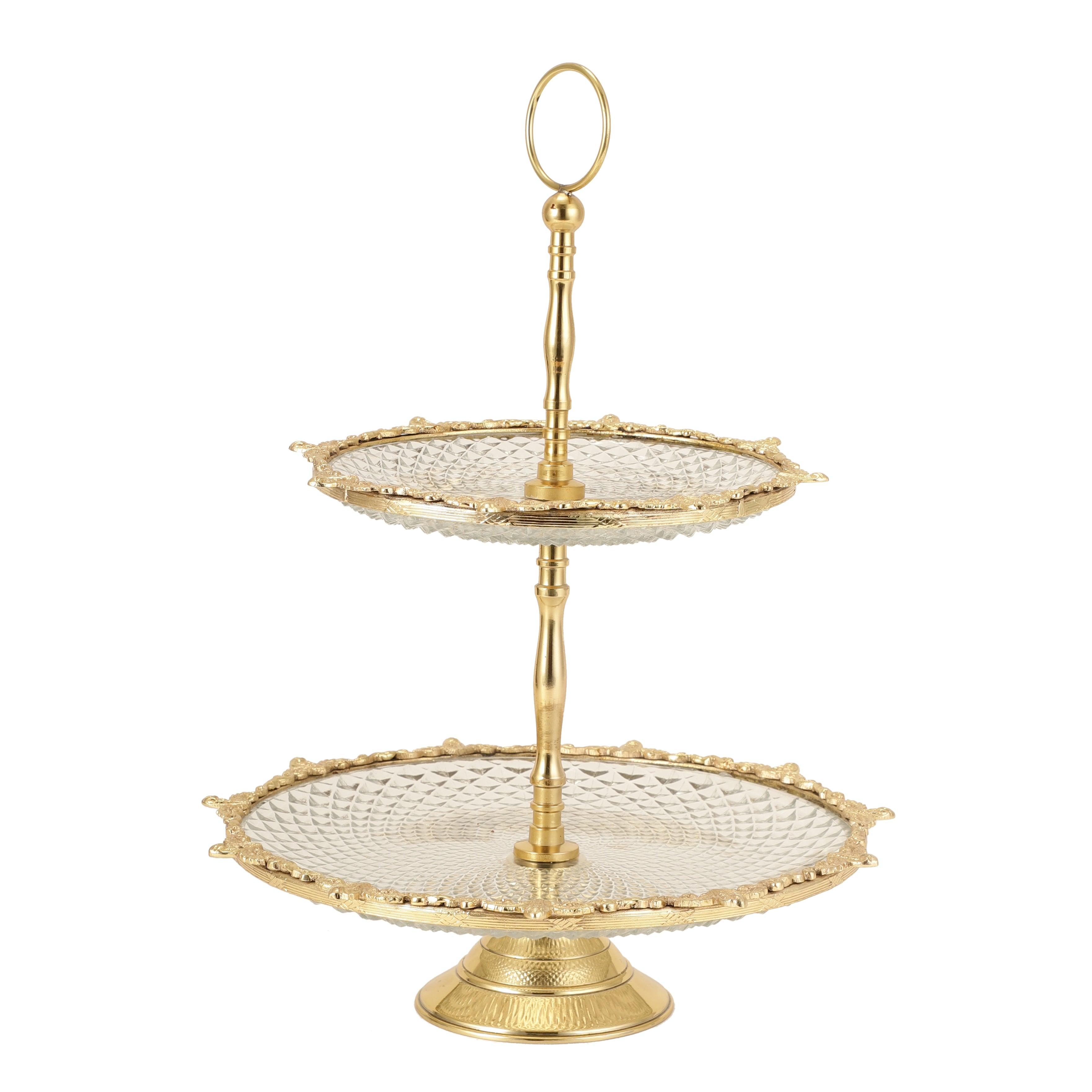 Crystal Spike Double Cake Stand In Gold