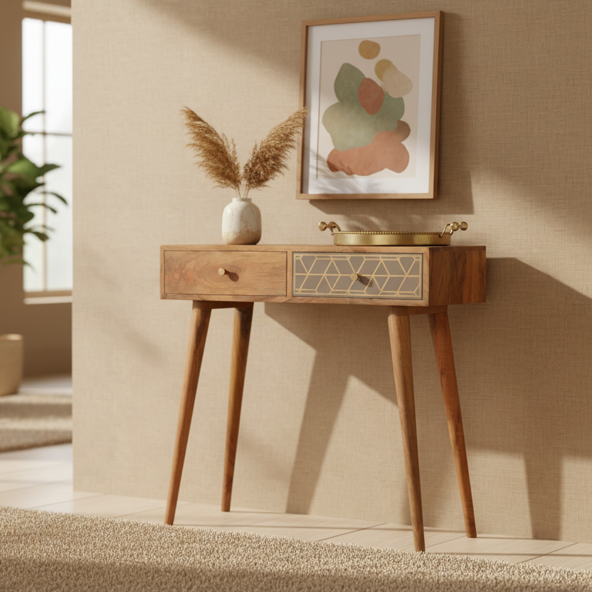 Dice  Console Table for Living Room | Solid Mango Wood Entryway Table
