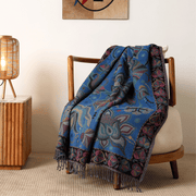Bohemian Bloom Throw Blanket  Boho Cotton Wool Sofa Throw for Living Room & Bedroom Decor
