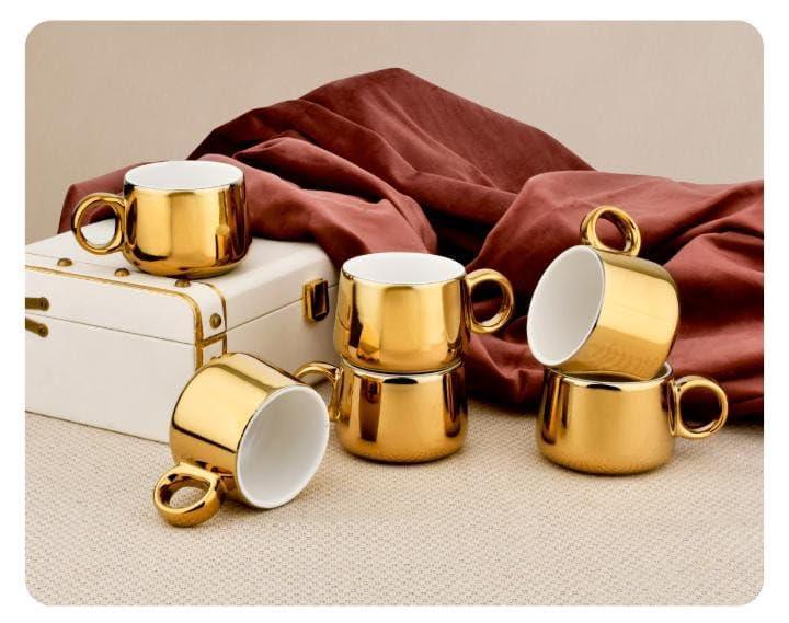 その他 Kyne Gold Ceramic Tray & Mug Set ON AIR Golden Glazed Ceramic Kettle Set with 6 Cups | Ceramic Tea Set – IKIRU