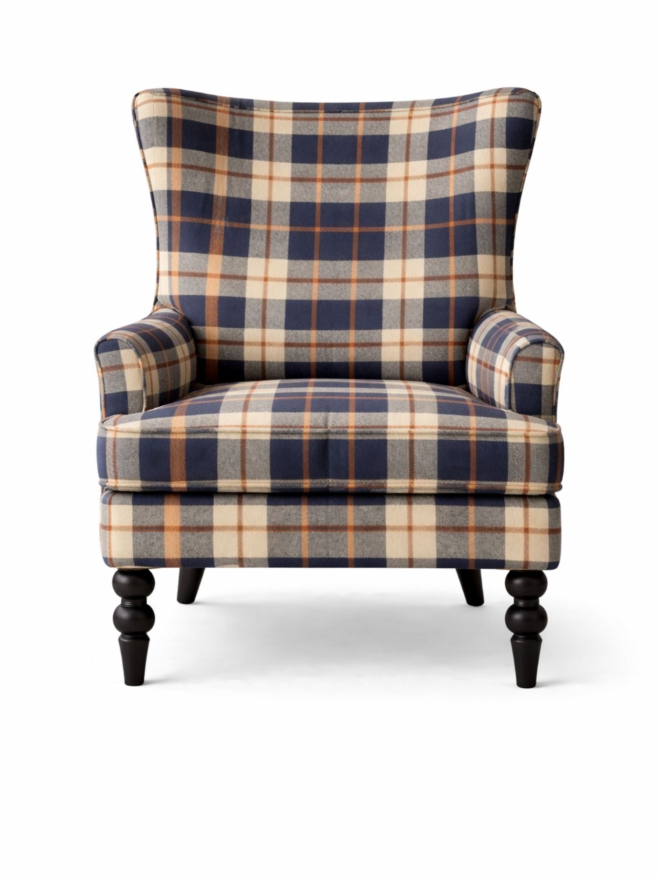 Classic Navy Check Upholstered Armchair